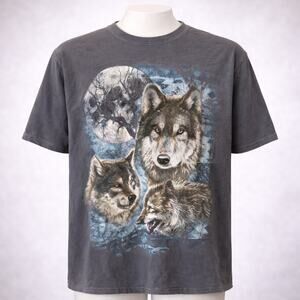 VTG Fruit of the Loom Wolves Nature Animal Graphic Shirt Large L Gray